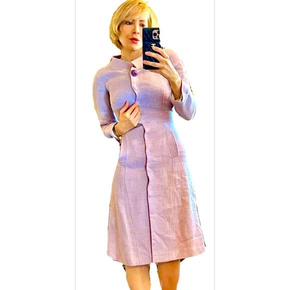 Carolina Herrera Jackets & Blazers - Carolina Herrera coat dress Sz 34 Xs Lavender With Crystals Vtg Raw Silk